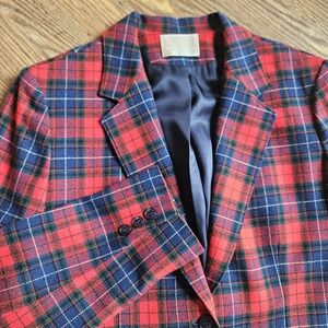 VTG Pendleton Blazer Womens 14 Tartan Red Blue Plaid Virgin Wool Button Jacket‎